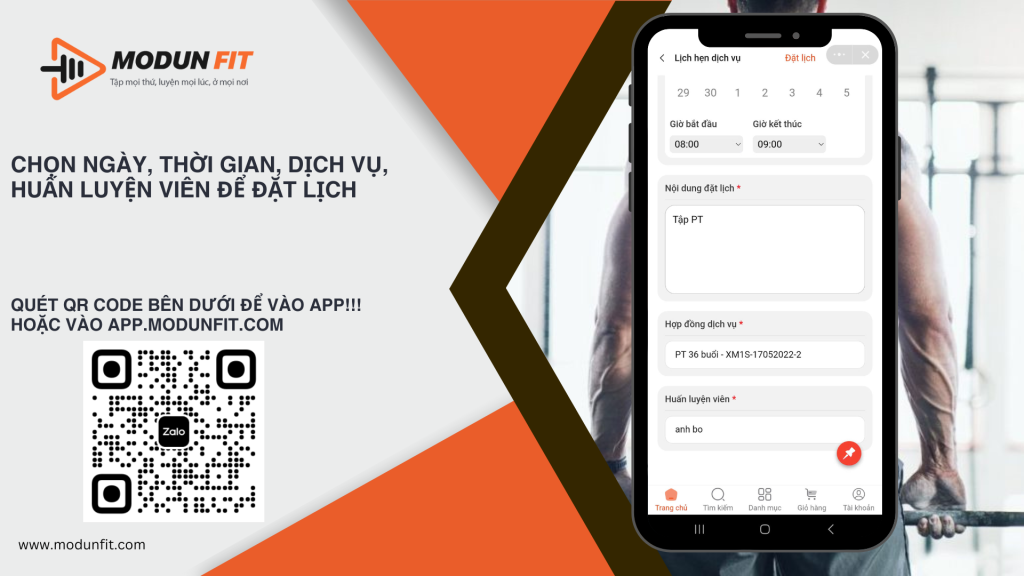 App Đặt Lịch Tập PT - Book lịch tập PT đơn giản với phần mềm Modun