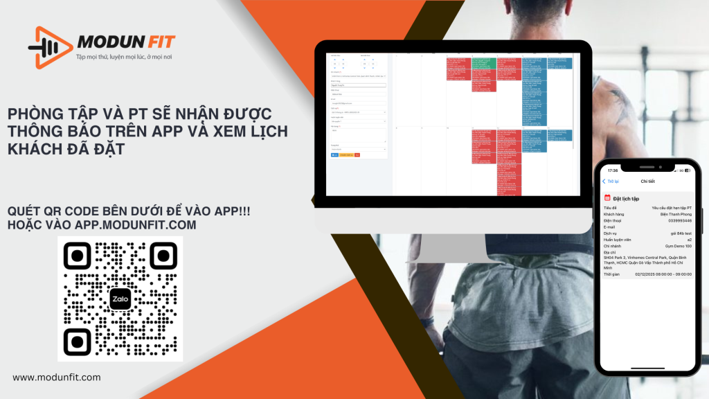 App Đặt Lịch Tập PT - Book lịch tập PT đơn giản với phần mềm Modun