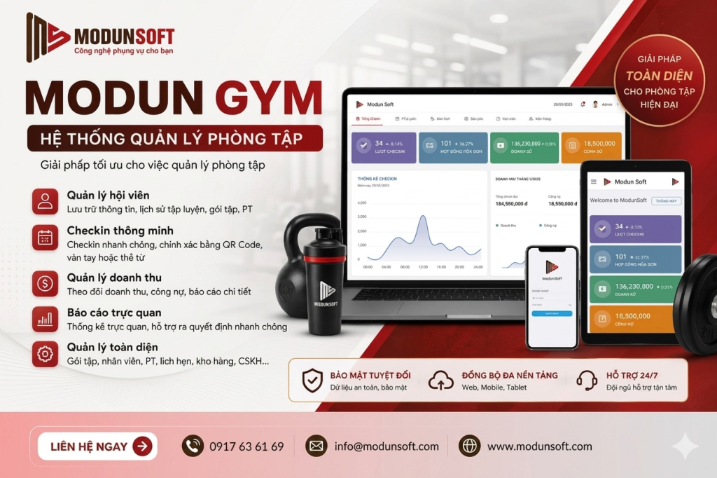 Phần mềm quản lý phòng gym hiệu quả ModunSoft