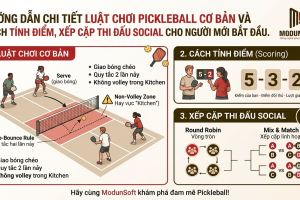 Hướng dẫn chi tiết luật chơi Pickleball cơ bản và cách tính điểm, xếp cặp thi đấu Social cho người mới bắt đầu.